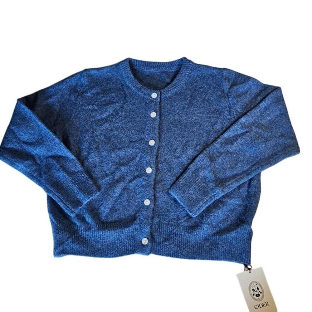 Cider Preppy Cornflower Sky Blue Button-Up Cardigan Sweater 0X/12 Wool Top Cozy